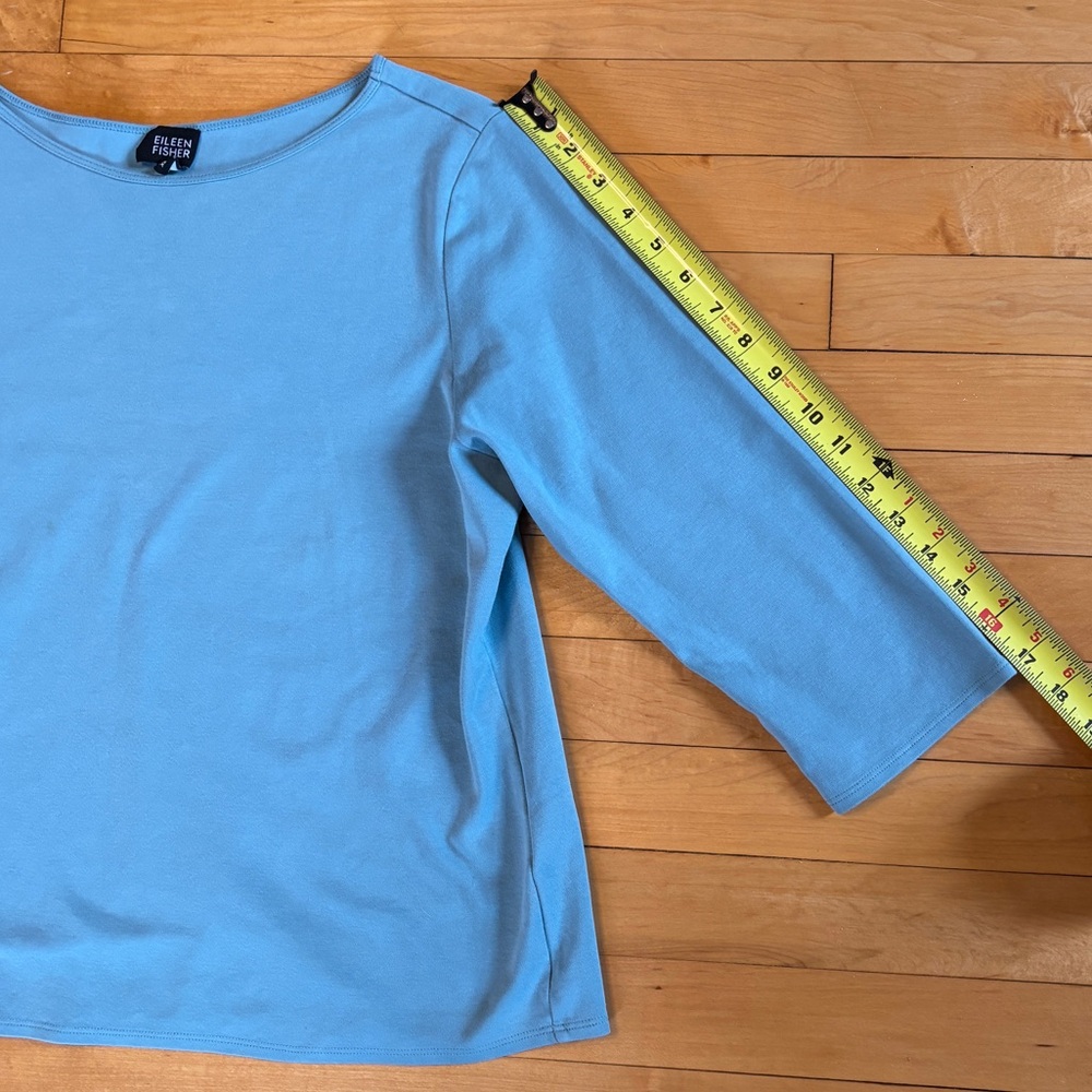 Eileen Fisher Round Neck 3/4 Sleeve 100% Cotton Ocean Blue Tee Shirt, Women’s XL - Picture 6 of 16